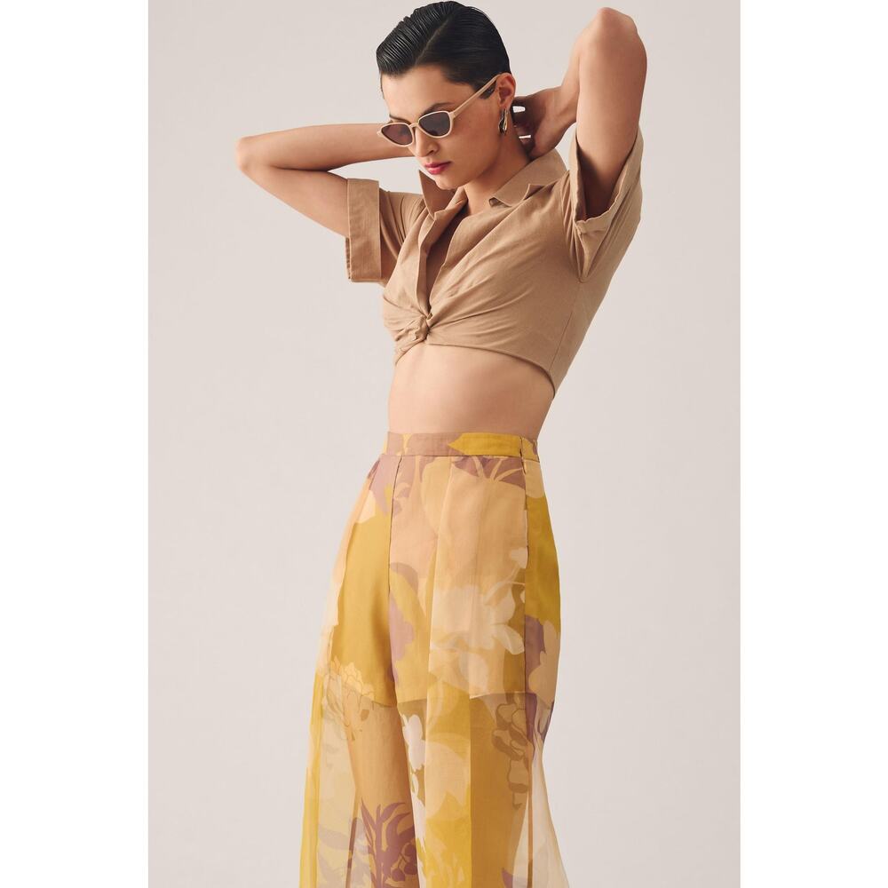 New Anthropologie Pankaj & Nidhi Sheer Printed Sheer Pants - Size XL - Picture 4 of 6